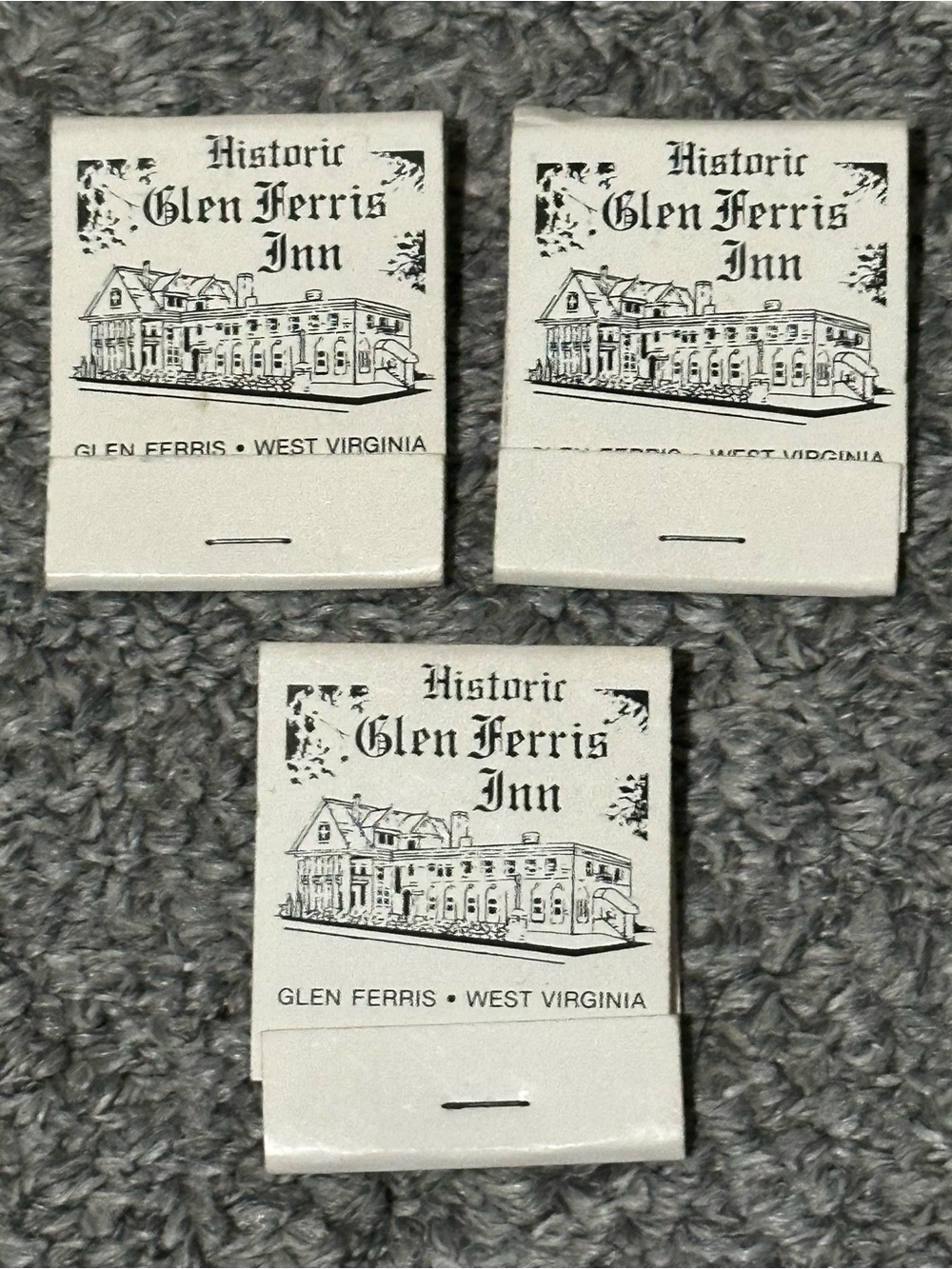 Lot of 3 Vintage Matchbooks Glen Ferris Inn WV West Virginia Kanawha Falls